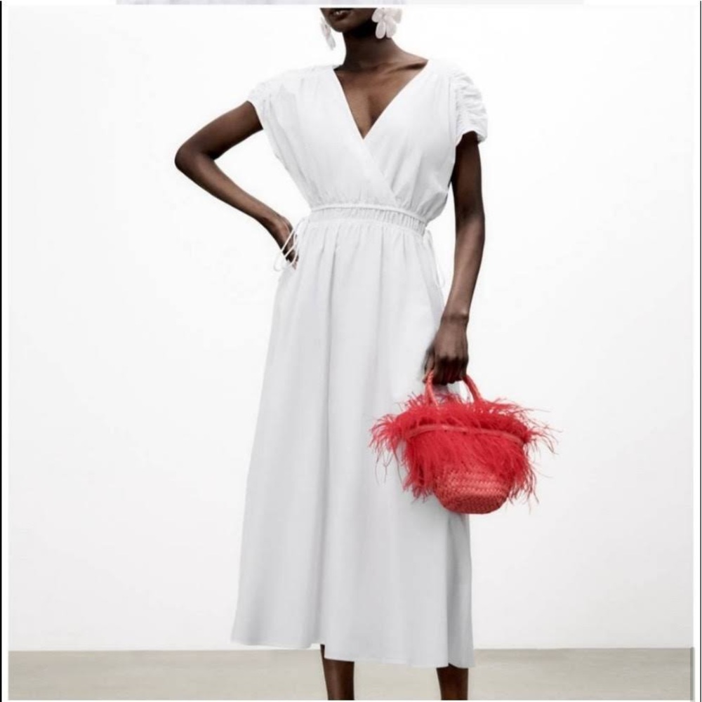 NWT Zara Elastic Waist Poplin Dress in White